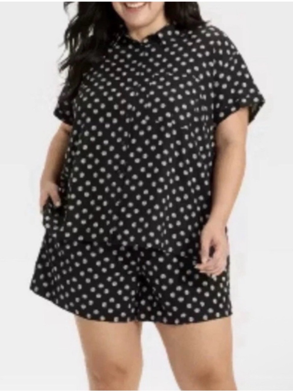 Plus Size Black Sea shells  Button-Up Short Sleeve Top - Picture 2 of 4